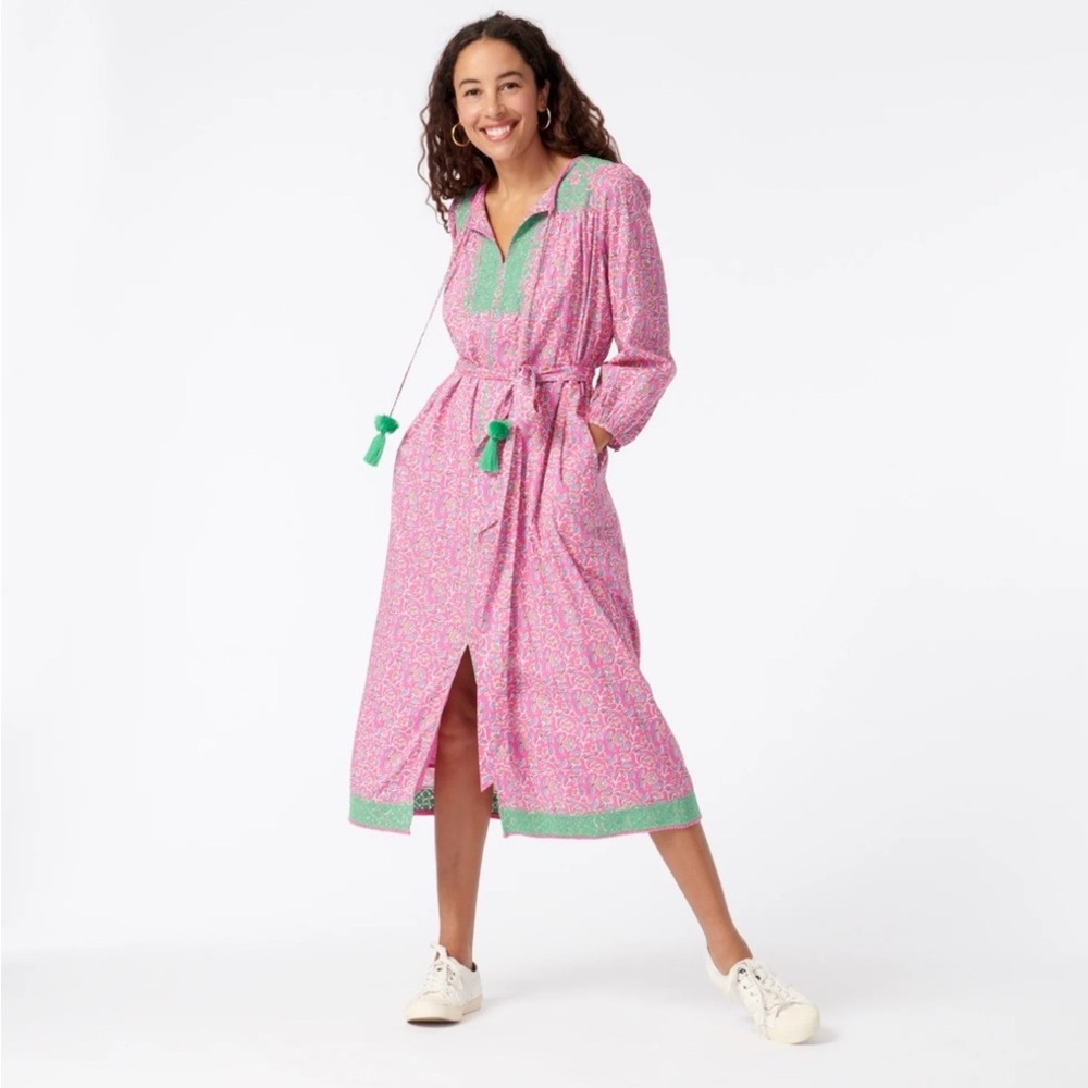 J. Crew Belted Tunic Dress in Pink Vines Block Print